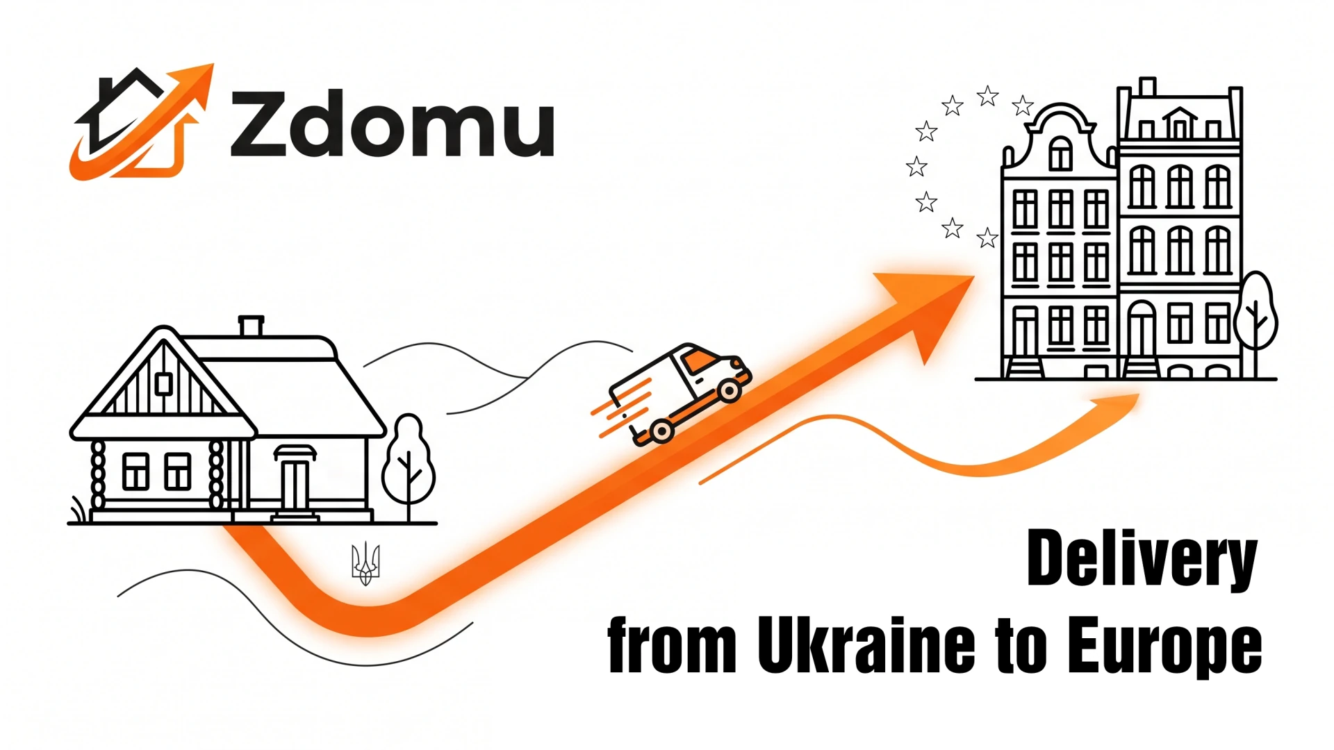 Zdomu illustration showing goods delivery from Ukraine to Europe